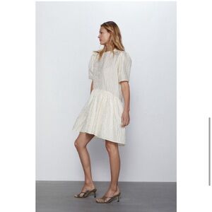Zara Voluminous Flounce Mini Dress in Ivory. Size Small.